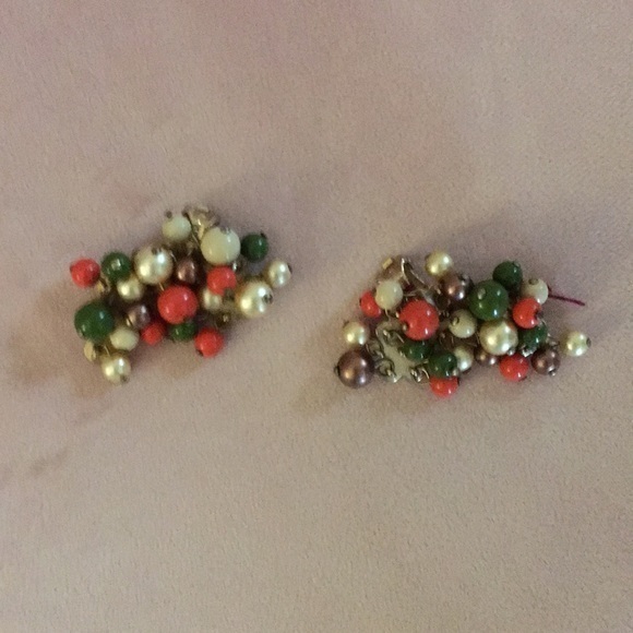 Unique vintage beaded  green and orange earrings - Picture 1 of 4